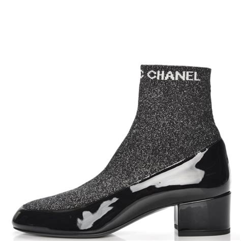 chanel fabric patent short boots